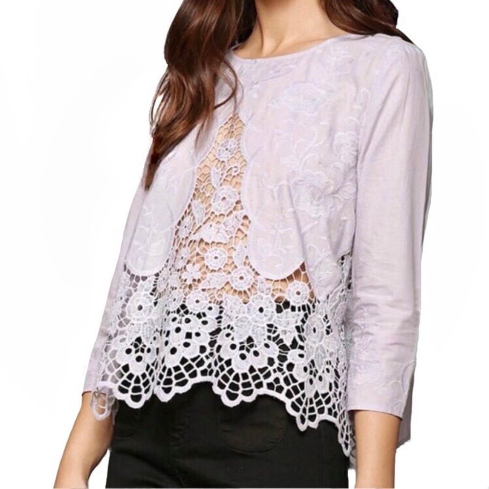 Urban Outfitters Kimchi Blue Open Back Cutout Embroidered Crochet Lace Top